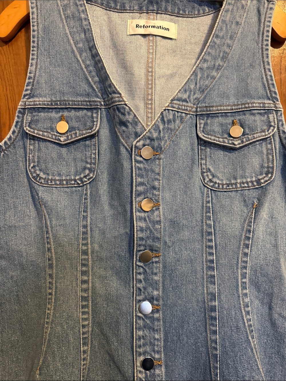 Reformation Light Blue Sleeveless Denim Button Dress - Picture 3 of 8